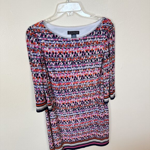 Jessica Howard 10P Geometric Print Dress With 3/4 Sleeves & Scoop Neck - Picture 1 of 7